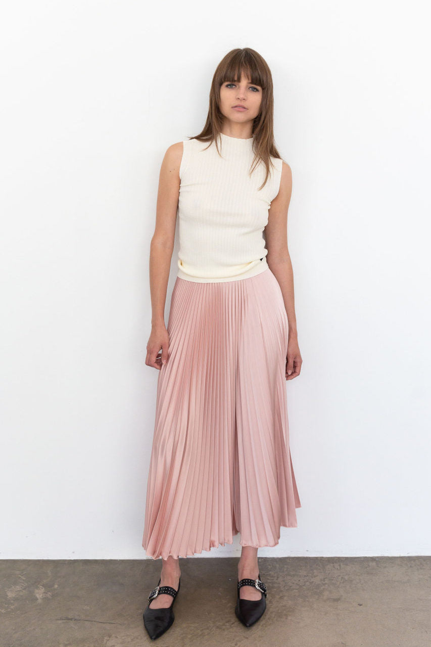 CLASSIC SATIN SKIRT MIDI IN TEA ROSE