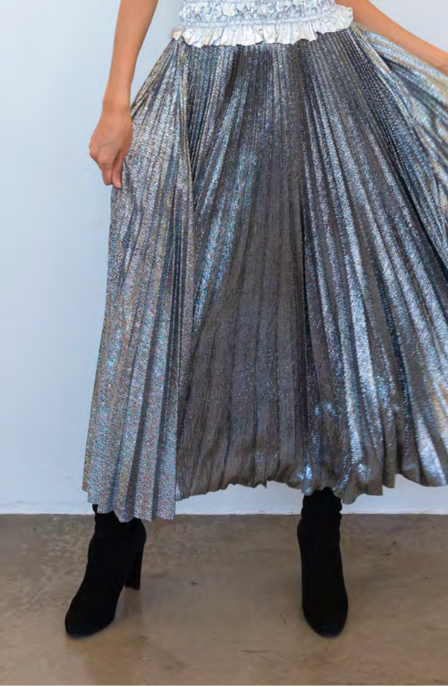 METALLIC PLEAT SKIRT SILVER