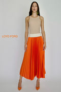 CLASSIC SATIN SKIRT MIDI IN TANGERINE