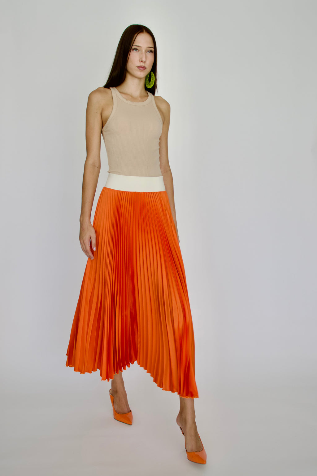 CLASSIC SATIN SKIRT MIDI IN TANGERINE