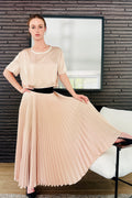 CLASSIC SATIN MIDI SKIRT IN TAUPE