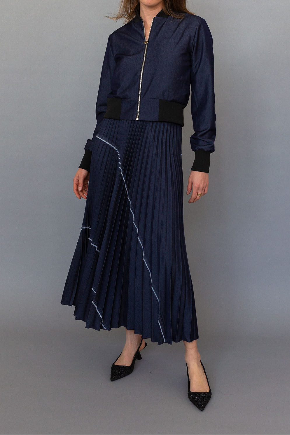 PANELED DENM SKIRT