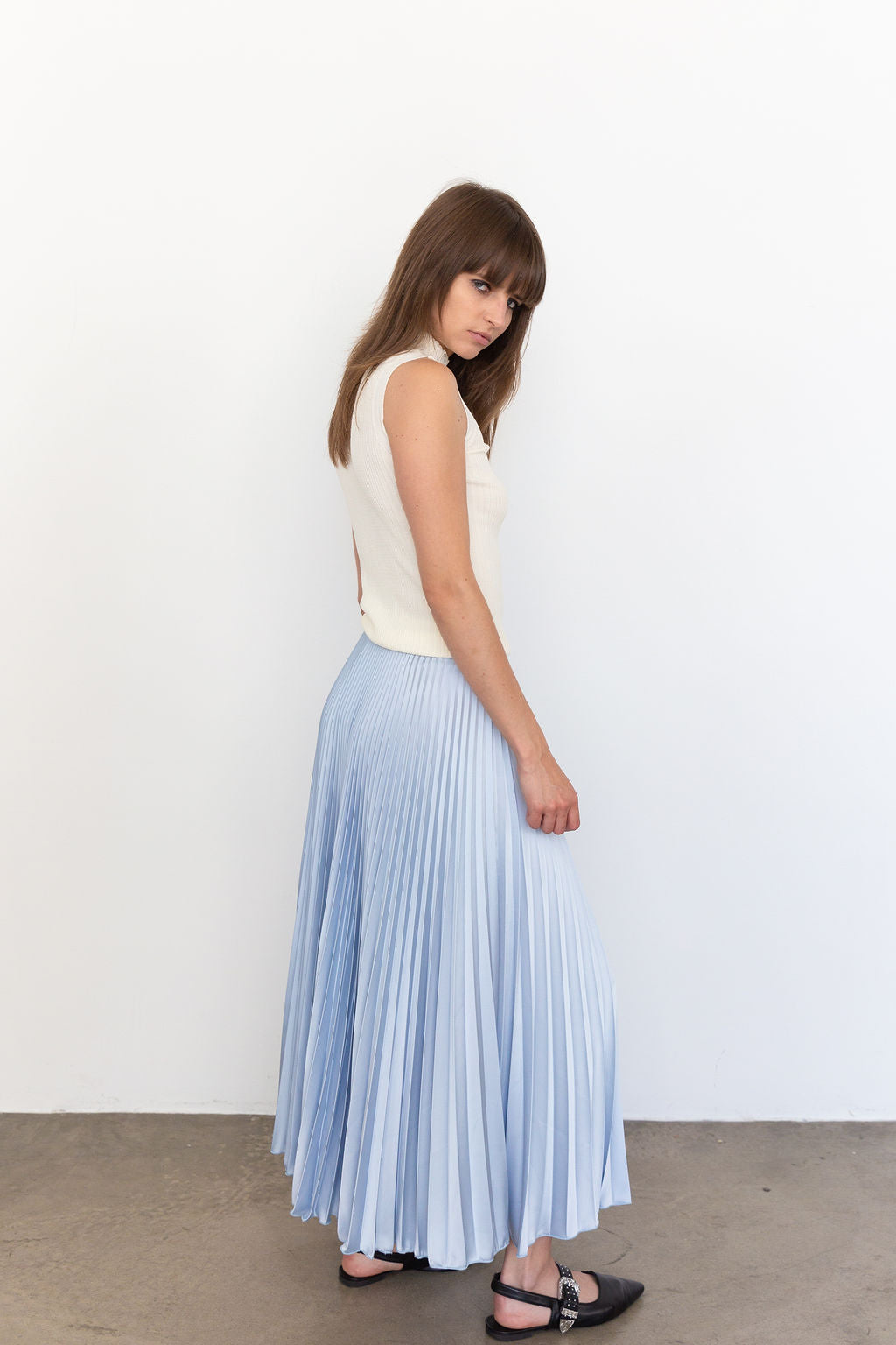 CLASSIC SATIN SKIRT MIDI POWDER BLUE