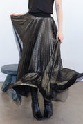 METALLIC PLEAT SKIRT GUNMETAL WITH MESH OVERLAY