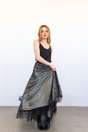 metallic pleat skirt gold with overlay SOLD OUT