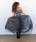 METALLIC PLEAT SKIRT SILVER WITH MESH OVERLAY