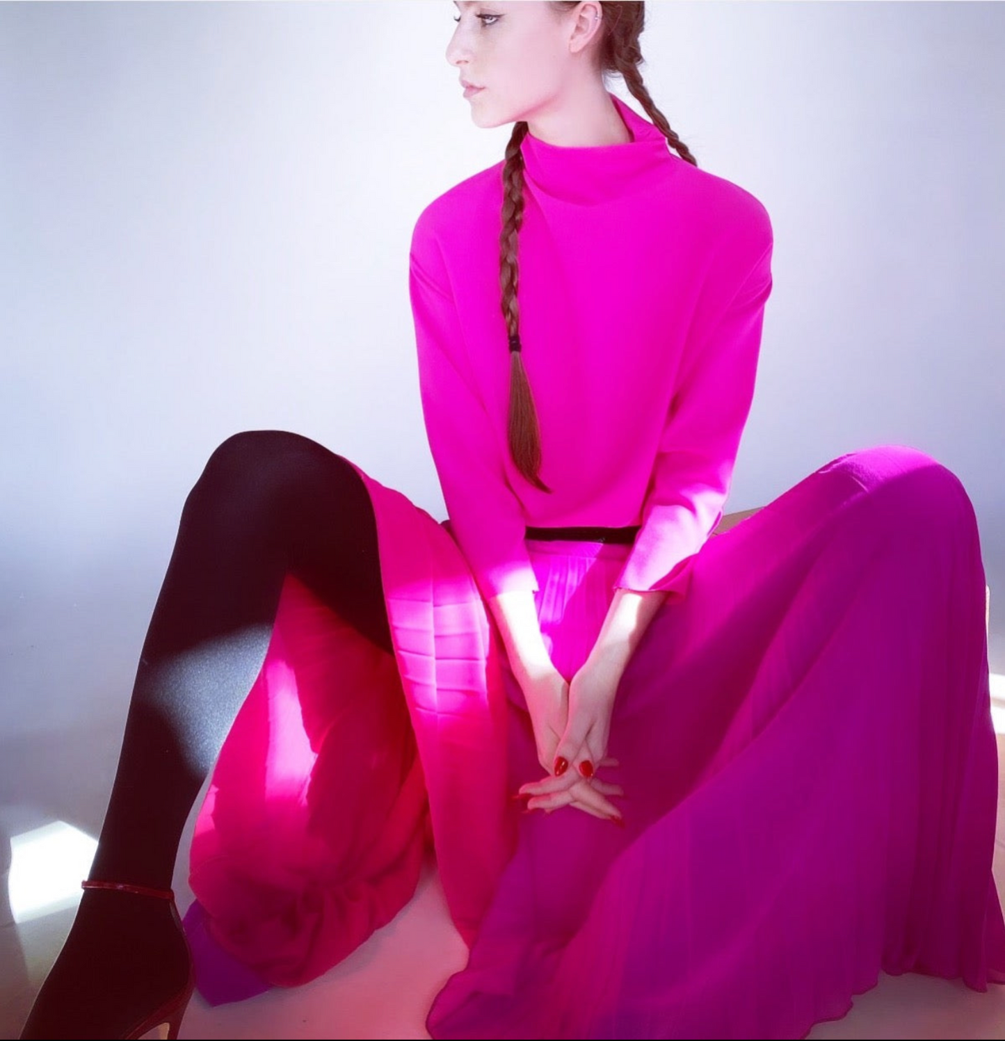 CREPE DE CHIFFON MIDI SKIRT MAGENTA